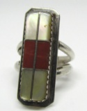 OLD PAWN MOP CORAL RING STERLING SILVER