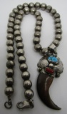 ELAINE SAM BEAR CLAW TURQUOISE NECKLACE STERLING