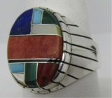 INLAID TURQUOISE RING STERLING SILVER SIZE 10