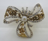 CZ PIN GOLD ON STERLING SILVER BROOCH