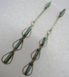 ZUNI NEEDLEPOINT TURQUOISE EARRING STERLING SILVER
