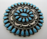 PETIT POINT TURQUOISE PIN STERLING SILVER BROOCH