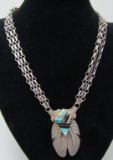HOWE TURQUOISE INLAY NECKLACE STERLING SILVER ZUNI