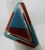 TURQUOISE CORAL RING STERLING SILVER INLAY