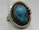 EARLY OLD PAWN GEM TURQUOISE RING STERLING SILVER