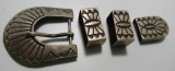 4 PIECE BELT BUCKLE SET STERLING SILVER COWBOY