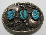 SPIDERWEB TURQUOISE BELT BUCKLE STERLING SILVER