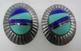 TURQUOISE LAPIS EARRINGS STERLING SILVER INLAY