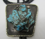 JR TURQUOISE BOLO TIE NECKLACE STERLING SILVER