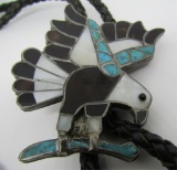 ZUNI INLAY TURQUOISE BOLO TIE NECKLACE STERLING