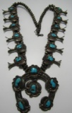 TURQUOISE SQUASH BLOSSOM NECKLACE STERLING SILVER