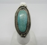 LARGE STERLING SILVER NAVAJO TURQUOISE RING 18G