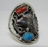 TSO TURQUOISE CORAL RING STERLING SILVER WOLF
