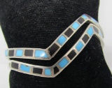 2 INLAY TURQUOISE CUFF BRACELETS STERLING SILVER