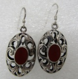 RED STONE/ SPINY OYSTER EARRINGS STERLING SILVER