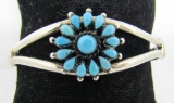 TURQUOISE CLUSTER CUFF BRACELET STERLING SILVER