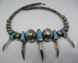 TURQUOISE BEAR CLAW NECKLACE STERLING SILVER