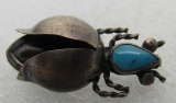 TURQUOISE BEETLE BUG PIN STERLING SILVER BROOCH