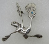 INLAID TURQUOISE ROADRUNNER PIN STERLING SILVER