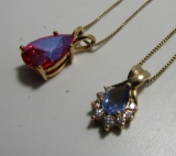 PAIR GOLD ON STERLING SILVER PENDANT NECKLACES