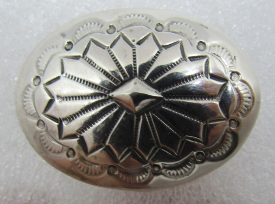 CONCHO PIN STERLING SILVER BROOCH HAND STAMPED