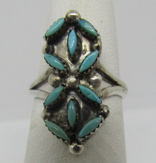 WEE NEEDLEPOINT TURQUOISE RING STERLING SILVER