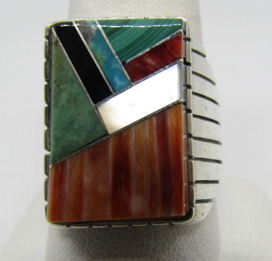 JACK INLAY TURQUOISE RING STERLING SILVER NAVAJO