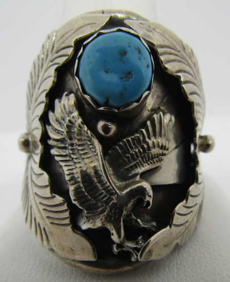 D MARK TURQUOISE RING STERLING SILVER NAVAJO