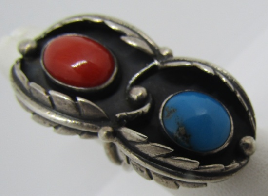 M MARK HUGE TURQUOISE CORAL RING STERLING SILVER