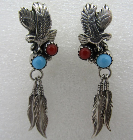RB MARK TURQUOISE EARRINGS STERLING SILVER EAGLE