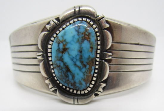 HS TURQUOISE CUFF BRACELET STERLING SILVER MORENCI