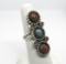 NAVAJO TURQUOISE RED CORAL STERLING SILVER RING