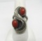 RED CORAL STERLING SILVER FEATHER RING