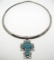 STERLING 6MM OMEGA CHAIN TURQUOISE CROSS NECKLACE