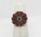 SIGNED J RED CORAL ZUNI PETIT POINT STERLING RING
