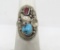 SIGNED MW RED CORAL TURQUOISE STERLING RING