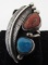 TURQUOISE CORAL FEATHER RING STERLING SILVER