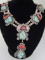 TURQUOISE CORAL SQUASH BLOSSOM NECKLACE STERLING
