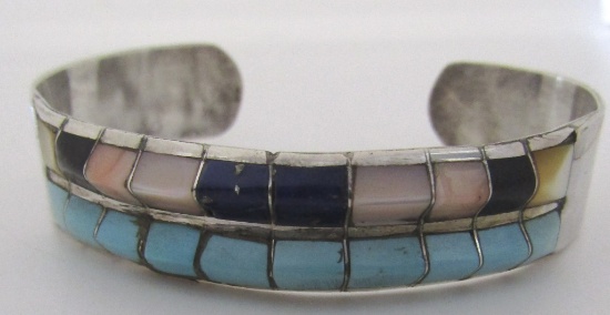 INLAY TURQUOISE CUFF BRACELET STERLING SILVER