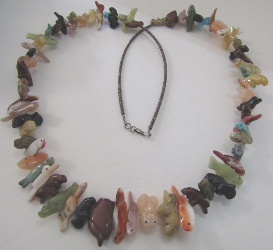 35" FETISH NECKLACE 68 CARVED STONE ANIMALS ZUNI