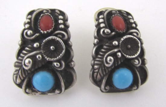 TURQUOISE CORAL EARRINGS STERLING SILVER SINGER