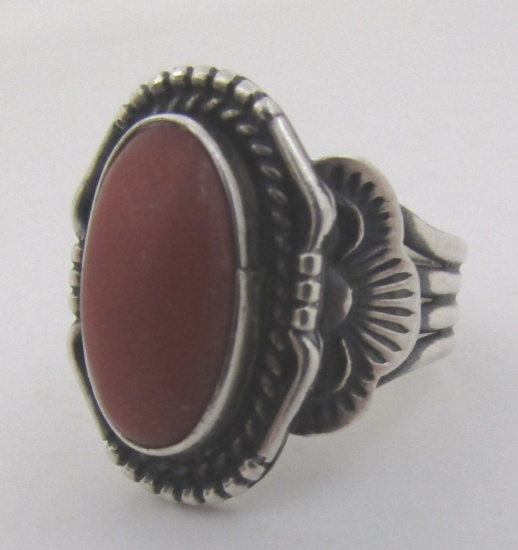 BEGAY RED CORAL RING STERLING SILVER SIZE 7