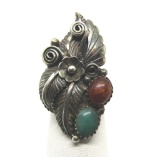 VINTAGE TURQUOISE & AMBER STERLING SILVER RING