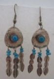 CONCHO FEATHER TURQUOISE EARRINGS STERLING SILVER