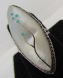 TURQUOISE MOP RING STERLING SILVER ZUNI CLOVER