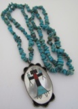 TAB ZUNI TURQUOISE INLAY NECKLACE STERLING SILVER