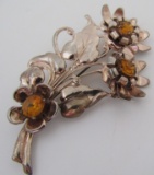 YELLOW FLORAL PIN GOLD ON STERLING SILVER BROOCH