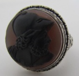 ANTIQUE INTAGLIO RING STERLING SILVER SIZE 9 3/4