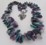 TURQUOISE AMETHYST NECKLACE STERLING SILVER WOW