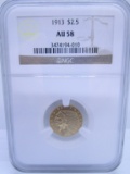 1913 NGC AU 58 GOLD2 2 1/2 DOLLAR INDIAN COIN